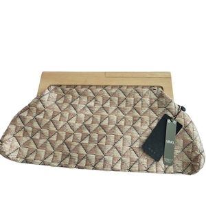 NWT Mango MNG Straw Wooden Clutch/ Wristlet Bag